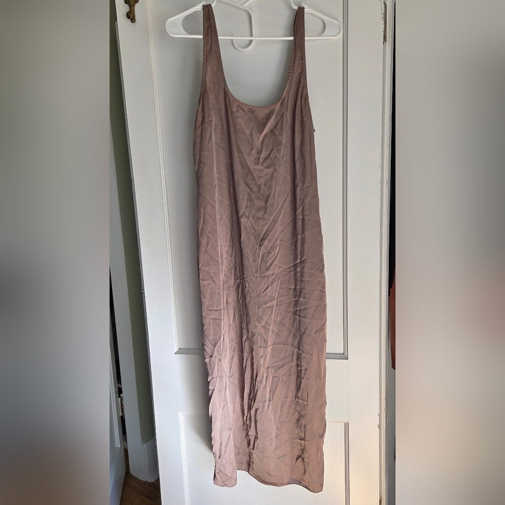 Abercrombie & Fitch Taupe Satin Midi Dress